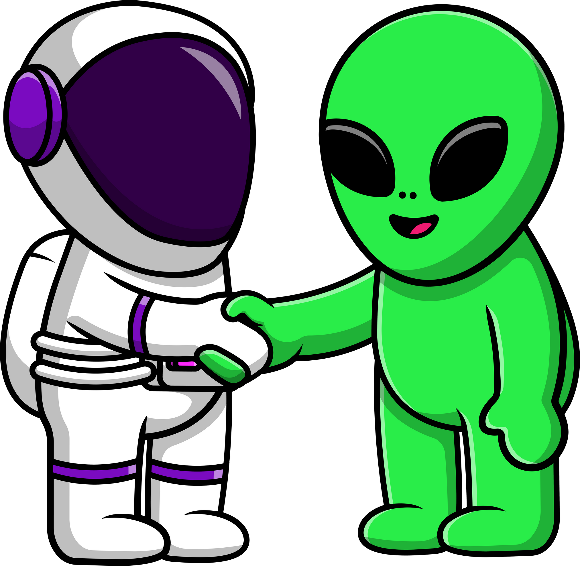 Cute Astronaut Hand Shake With Alien Cartoon